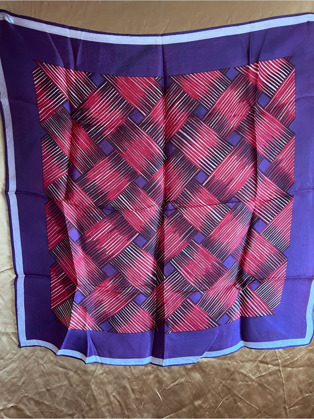 Vintage 80s Geometric Pink & Purple Silk Scarf